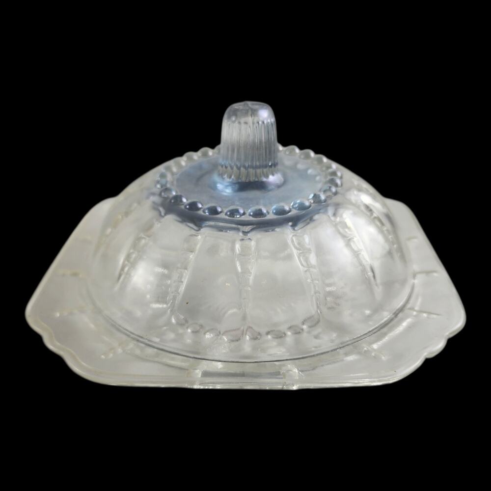 Vintage 40s Federal Glass Columbia Depression Glass Covered Butter Dish Art Deco